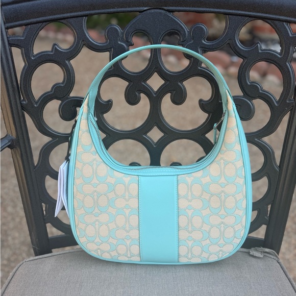 NWT Coach CT765 Signature Jacquard Carmen Shoulder Bag Handbag Faded Blue New - Picture 6 of 7